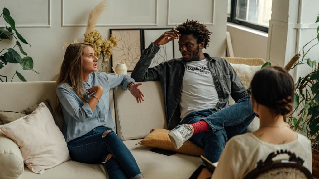 A Woman Talking at a Couple's Therapy Session